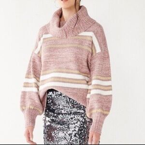 Nine West Striped Cowl Neck Pullover Balloon Sleeve Sweater Size Large